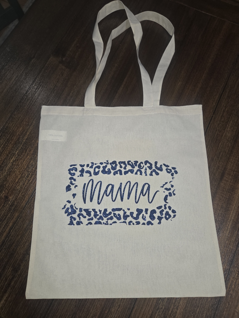 Canvas 'Mama' Tote Bag in White with Navy Print
